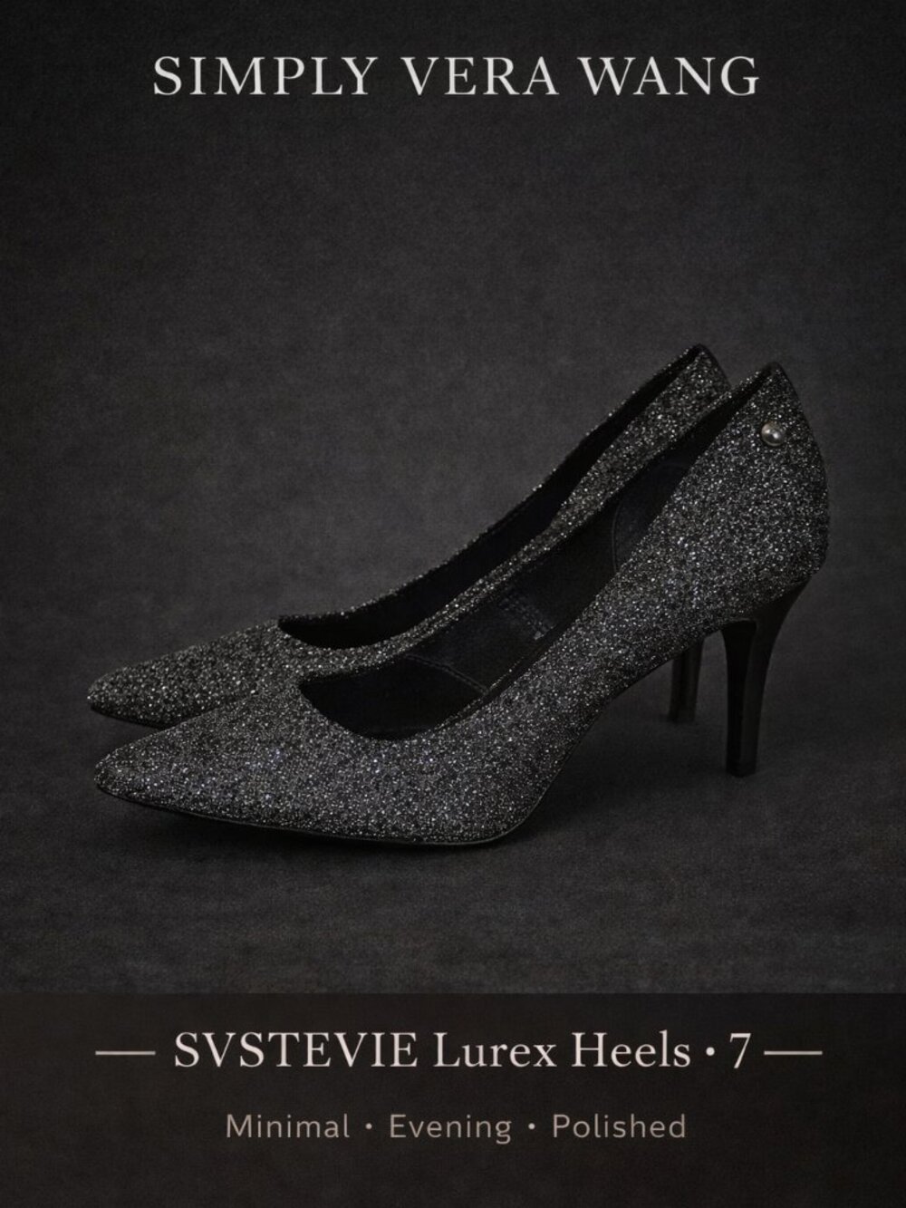 Simply Vera Wang SVSTEVIE Lurex Black Metallic Heels Size 7